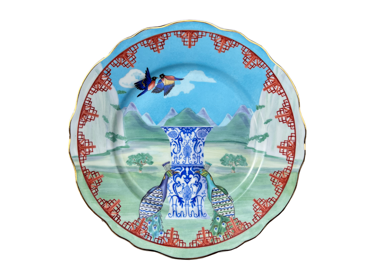 Porcelain Plate Chinoiserie vase & peacock